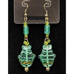 Handmade Glass Fish Aqua Green Glass & Bronze Tone Bead Earrings by Neanie-Bot